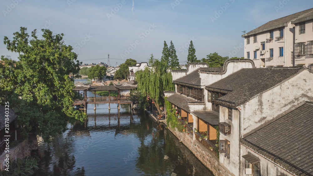 Chinese architecture by river in old town of Nanxun, China