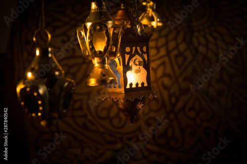 old lamp on the wall for Eid greeting card and ramadan and can be used for all muslim occasions