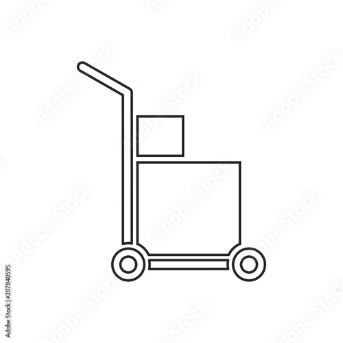 Handcart icon with a box. Wheelbarrow for transportation of cargo. Vector illustration