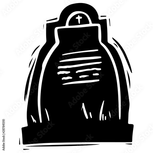 Creepy gravestone hand drawn black silhouette illustration