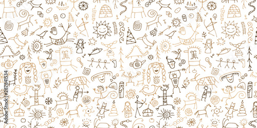 Rock paintings background, seamless pattern for your design