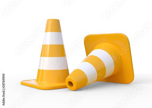 Traffic cones isolated on white background. 3d rendering illustration