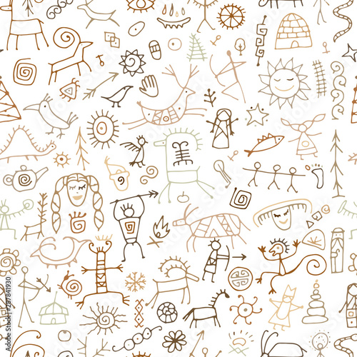 Rock paintings background  seamless pattern for your design