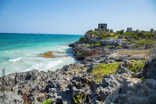 Temples of Tulum next to the Caribbean Sea. Quintana Roo, Mexico