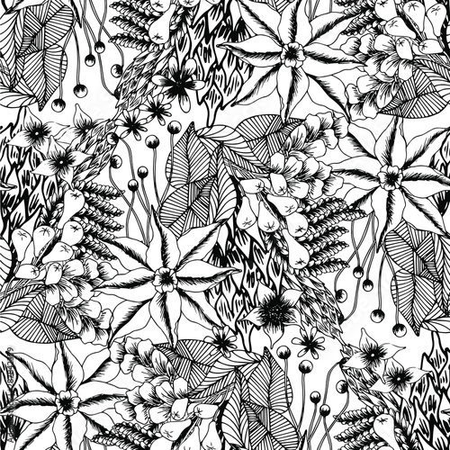 Floral endless pattern monochrome stock vector illustration art design element for web, for print, for fabric print