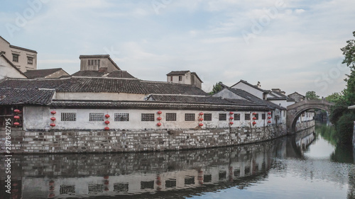 Traditional Chinese architecture by water in old town of Nanxun, China