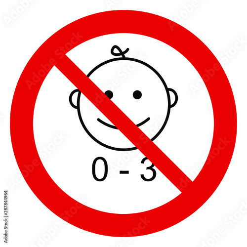 No for children under 3 years old. vector. Not allow  for kids sign. stop The red circle prohibiting sing 