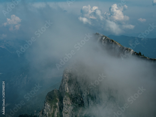 High mountain "Schafberg" in Austira in the clouds