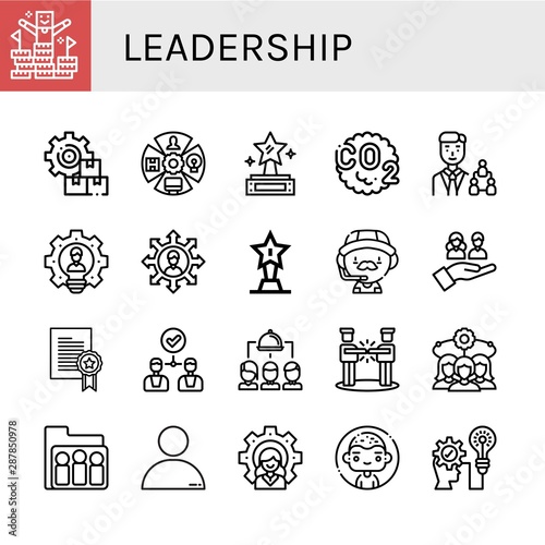 Set of leadership icons such as Peak, Management, Role, Prize, Co, Manager, Leader, Team, Trophy, Coach, Agreement, Group, People, Man, Strategic , leadership