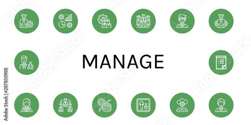 Set of manage icons such as Manager, Management, Manage, Data processing, Priority, To do list , manage