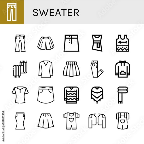 Set of sweater icons such as Jeans  Skirt  Blouse  Singlet  Scarf  Sweatshirt  Sweater  Poncho  Baby clothes  Coat  Jumper   sweater
