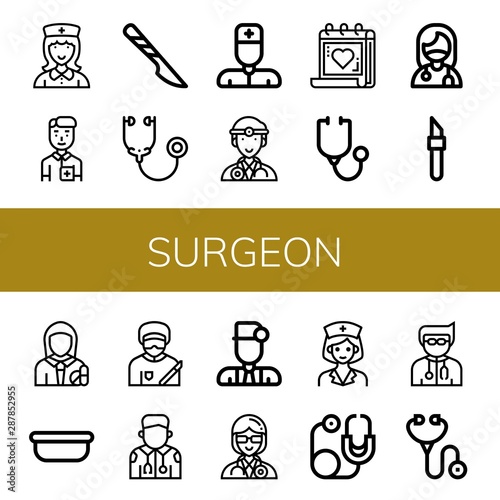 Set of surgeon icons such as Nurse, Scalpel, Stethoscope, Doctor, Medical appointment, Surgeon, Pharmacist, Surgical tray, Paramedic , surgeon