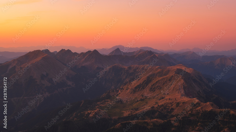morning glowing light on the summits of Agrafa Mountain Range 