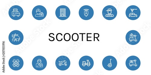 Set of scooter icons such as Food delivery, Delivery guy, scooter, Delivery boy, Automobile, Pizza deliver, Deliveryman, Motorcycle, Segway, Moped, Motorbike, Scooter , scooter