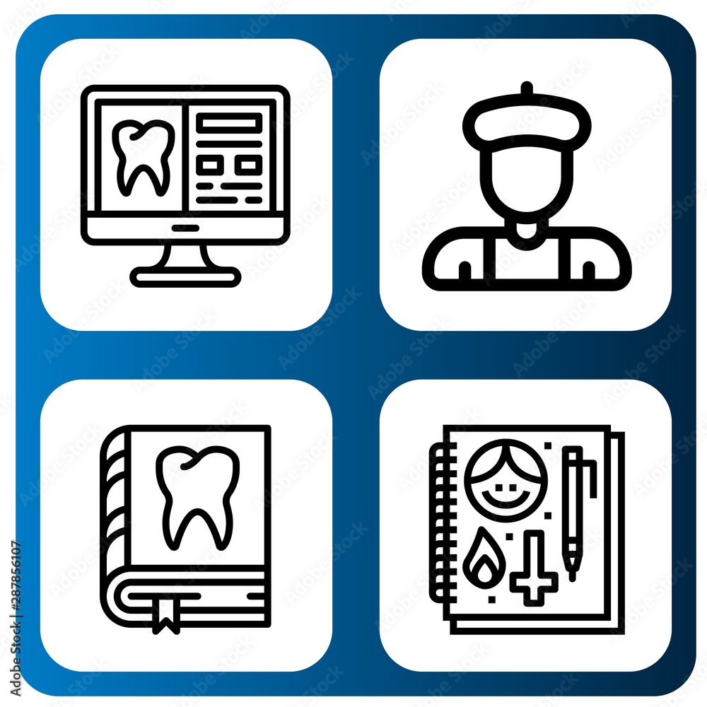Set of stationery icons such as Tooth, Artist, Sketchbook , stationery Set of stationery icons such as Tooth, Artist, Sketchbook , stationery