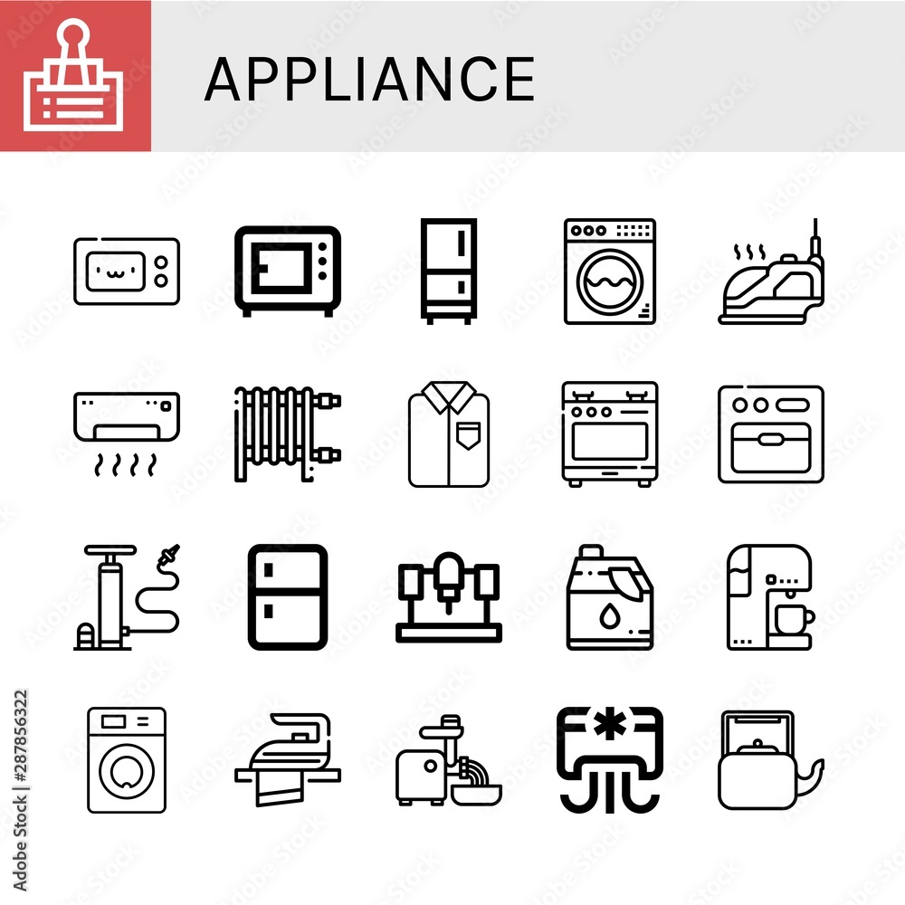 Set of appliance icons such as Clip, Microwave, Fridge, Washing machine, Iron, Air conditioner, Heater, Ironed, Stove, Oven, Air pump, Machine, Cleaner, Coffee machine , appliance Set of appliance icons such as Clip, Microwave, Fridge, Washing machine, Iron, Air conditioner, Heater, Ironed, Stove, Oven, Air pump, Machine, Cleaner, Coffee machine , appliance