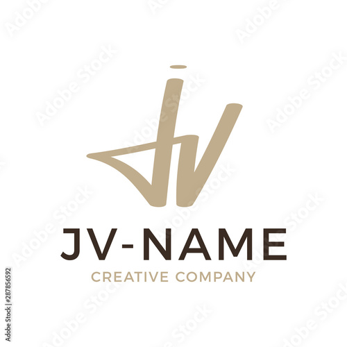 simple JV handwriting script initial logo vector