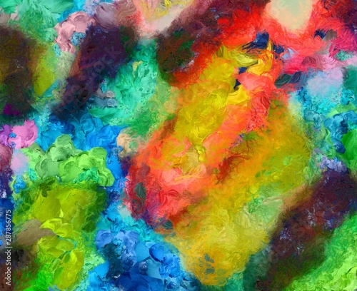 Wrażenie mix kolorów abstrakcyjna sztuka tekstury. Artystyczne jasne tło. Malarstwo olejne. Nowoczesna tapeta graficzna. Duże pociągnięcia farby. Kolorowy wzór do prac projektowych lub tapetę.