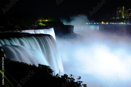 Illuminated Niagara Falls at night
