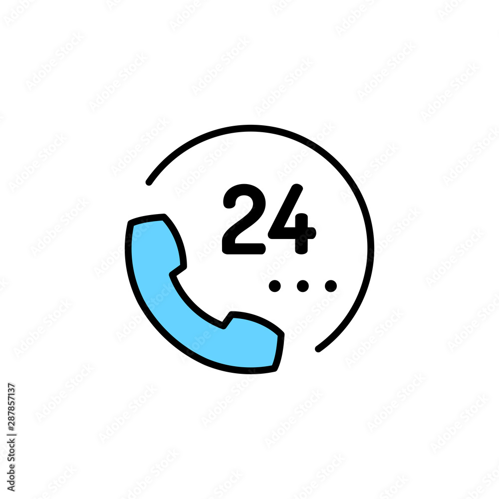 24 hour phone signal simple outline colorful icon isolated on white 24 hour phone signal simple outline colorful icon isolated on white