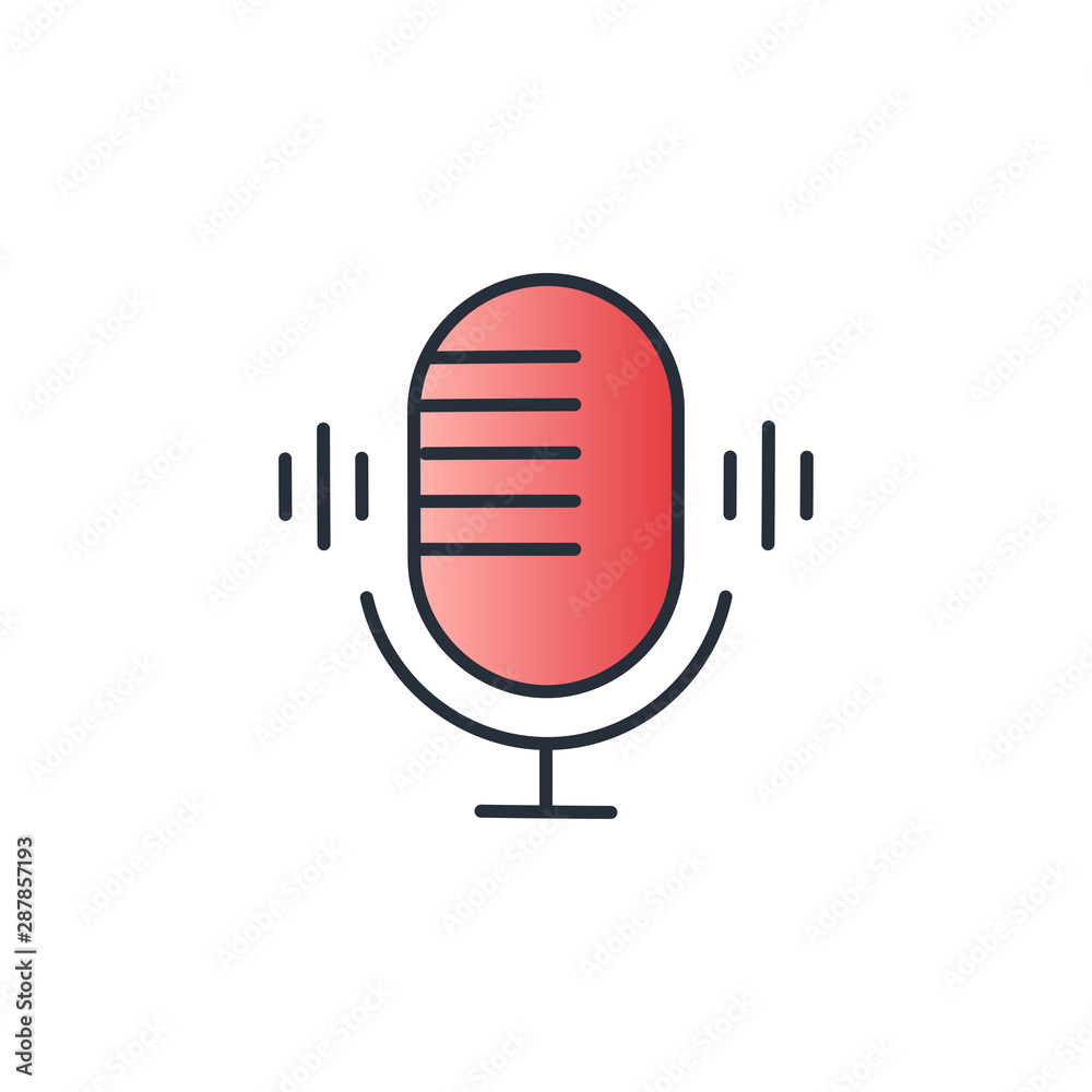 Microphone with sound wave simple outline colorful icon isolated on white Microphone with sound wave simple outline colorful icon isolated on white