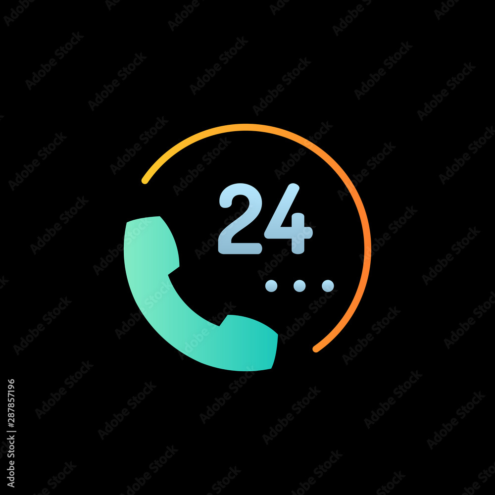 24 hour phone signal simple colorful icon isolated on black 24 hour phone signal simple colorful icon isolated on black