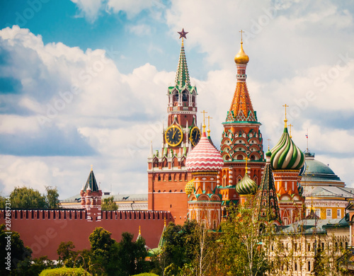 View on the towers of St Basil's cathedral and Spasskaya Tower