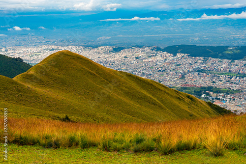Cityscape of Quito city seen from the Pichincha volcano, Ecuador.