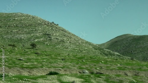 Golan heights mountains formed by spilled basaltic volcanic lava . Israel. 4k. Slow motion