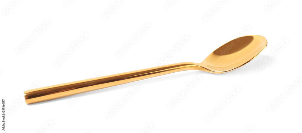 Stylish clean gold spoon on white background Stylish clean gold spoon on white background