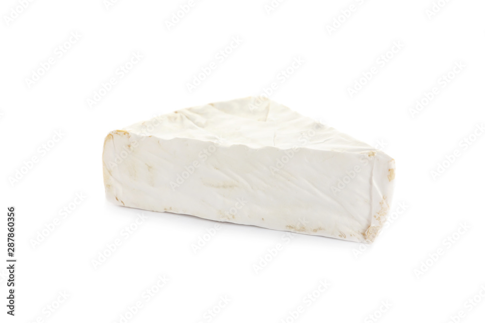 Piece of tasty brie cheese isolated on white