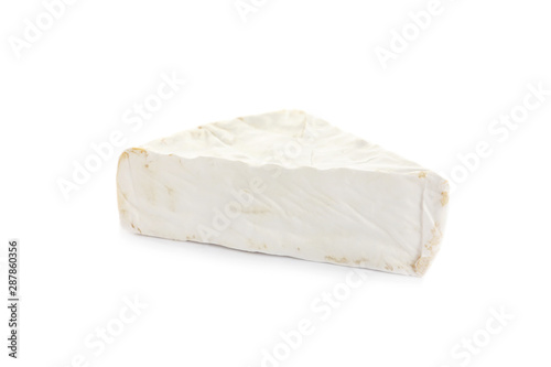 Piece of tasty brie cheese isolated on white