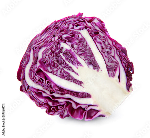 Half of red cabbage on white background