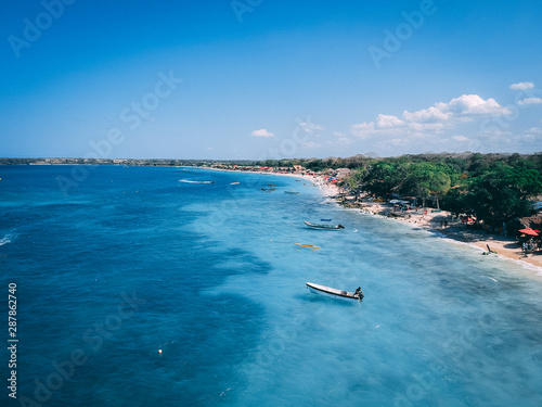 Dron shot of a nice beach in Playa blanca, Barú, Colombia