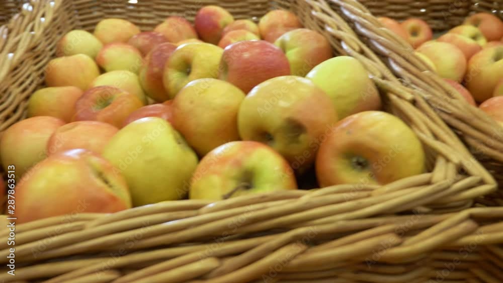 fresh apples background. red-green apples on the counter in the store fresh apples background. red-green apples on the counter in the store