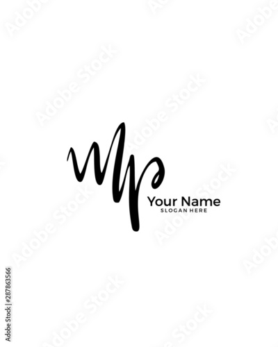W P WP initial logo signature vector. Handwriting concept logo