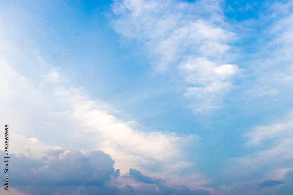 Clear beautiful blue sky with white cloud background