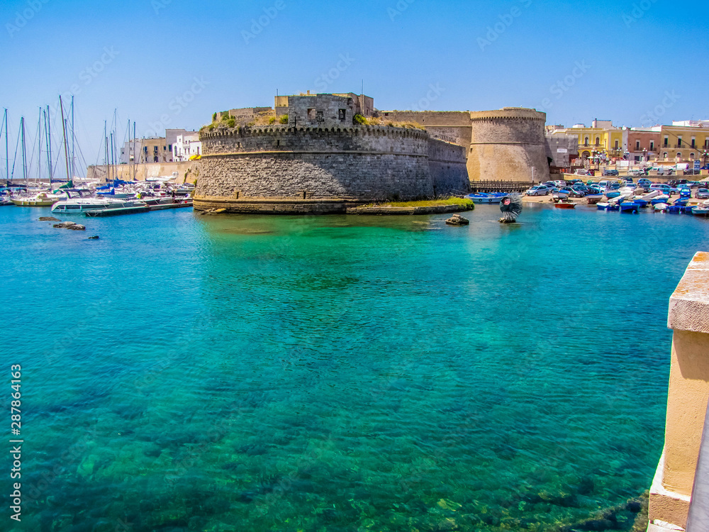 View of the port and the Castle in Gallipoli, Italy