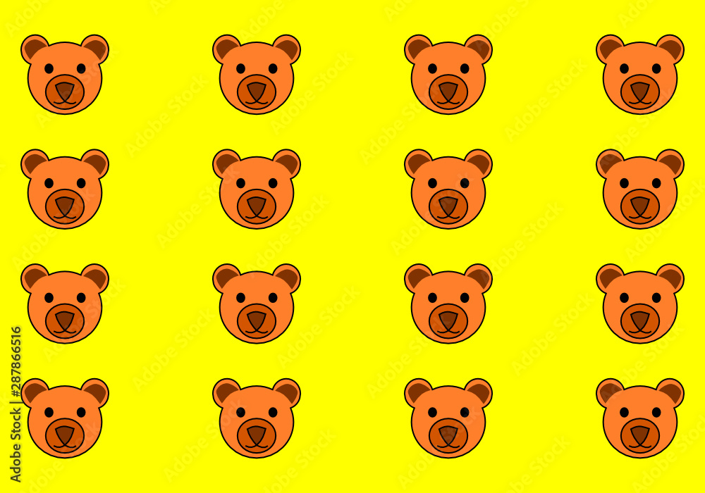 seamless brown smile head bears on  yellow background