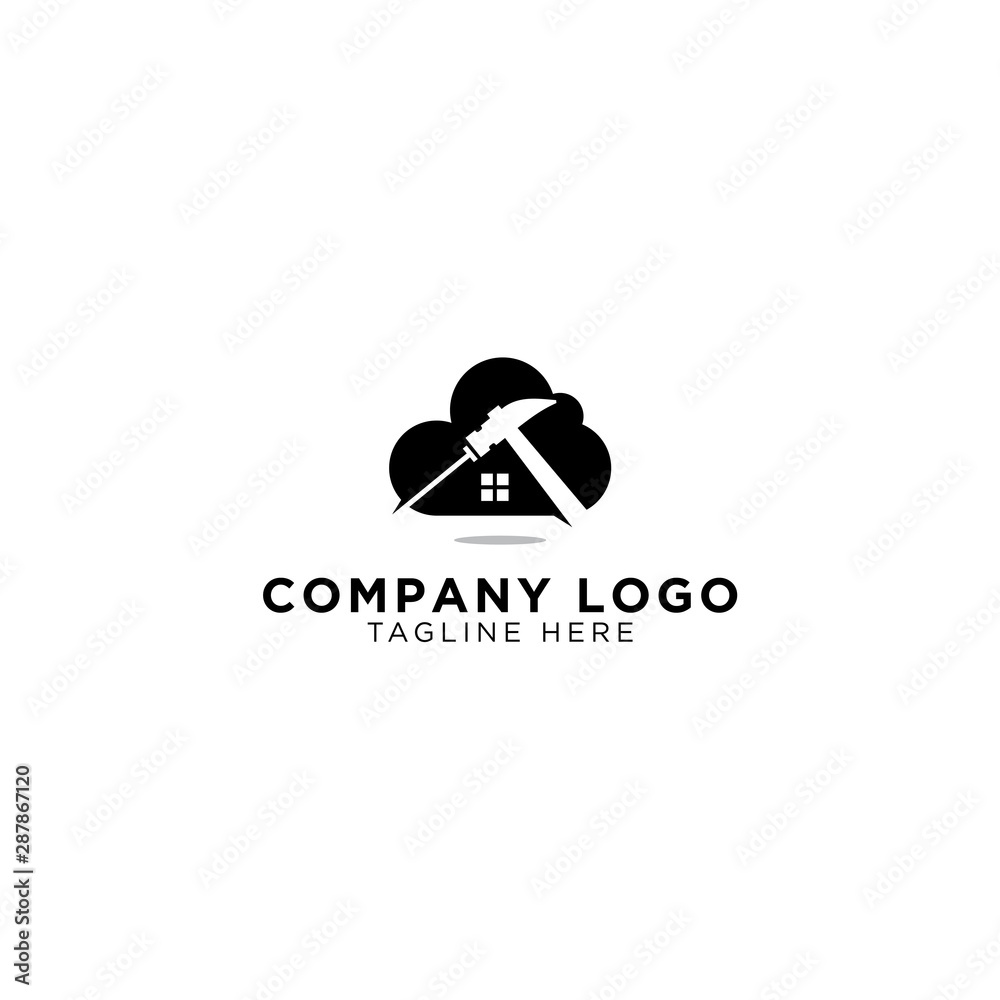 home repair service application with a hammer, nails and clouds logo vector icon ilustration