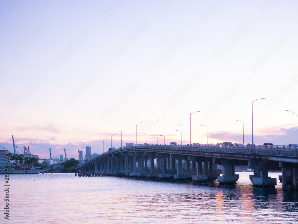 Macarthur Causeway Bridge in South Beach, Biscayne Bay, Miami