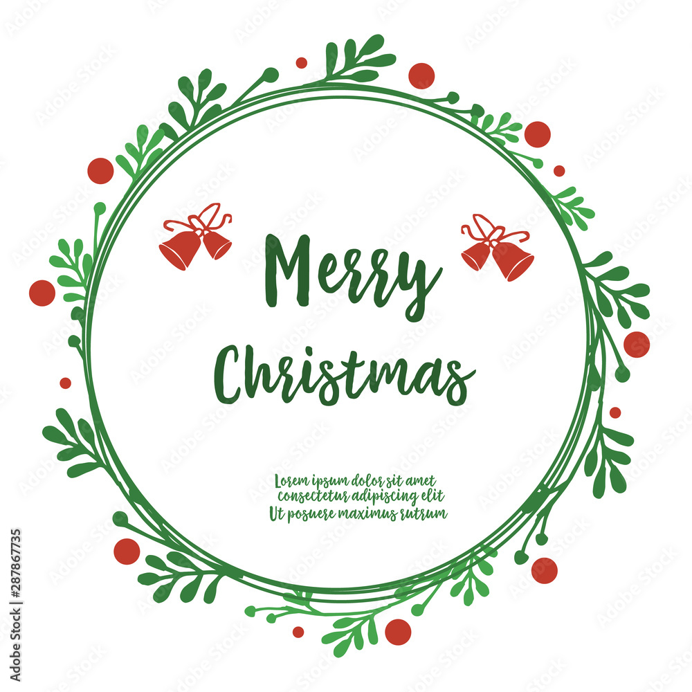 Elegant text merry christmas, with red wreath frame background. Vector