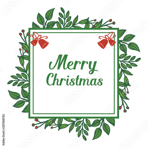 Various text lettering merry christmas, with beautiful wallpaper of green leafy flower frame. Vector
