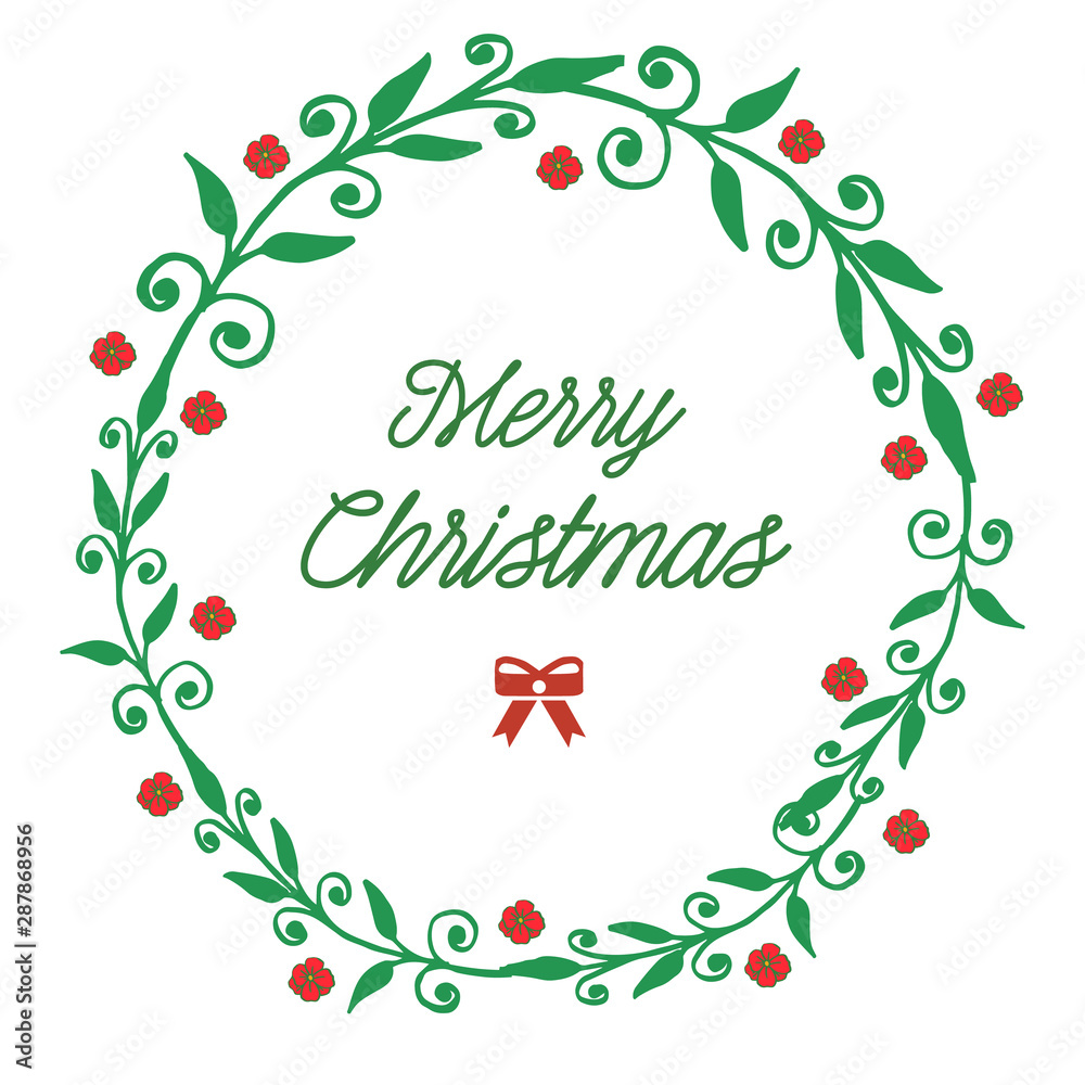 Greeting card design merry christmas, with ornate of unique green leafy flower frame. Vector