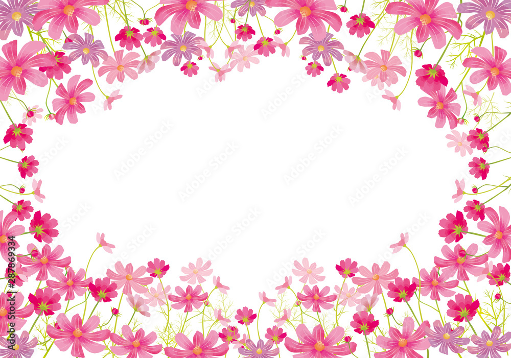 秋桜　フレーム　枠　飾り枠　花　秋　水彩　ウェルカムボード　結婚式　9月　10月　11月