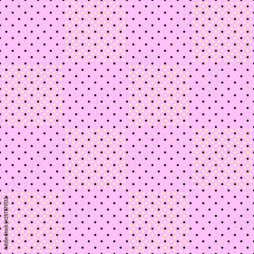 Small polka dots seamless background. White and yellow polka dots on pink background