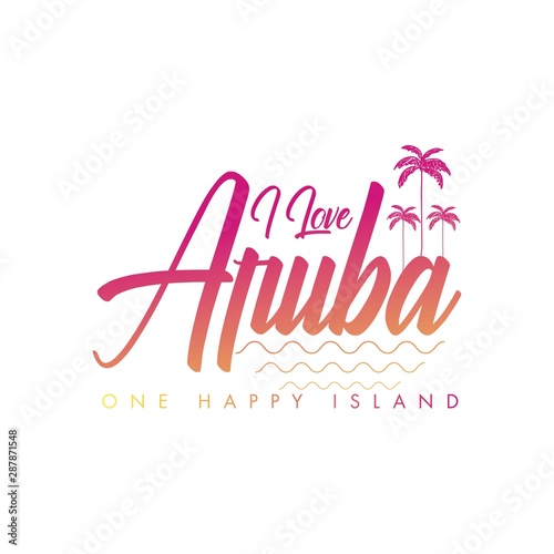 aruba one happy island summer clothing paradise colorful palm tree vector blend