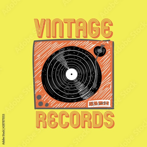 vintage records vinyl turntable illustracion sketch music poster
