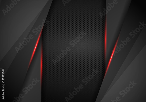 Leather Chrome Automotive background. Black and red metallic background. Vector illustration