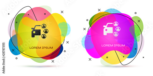 Color Car sharing with group of people icon isolated on white background. Carsharing sign. Transport renting service concept. Abstract banner with liquid shapes. Vector Illustration